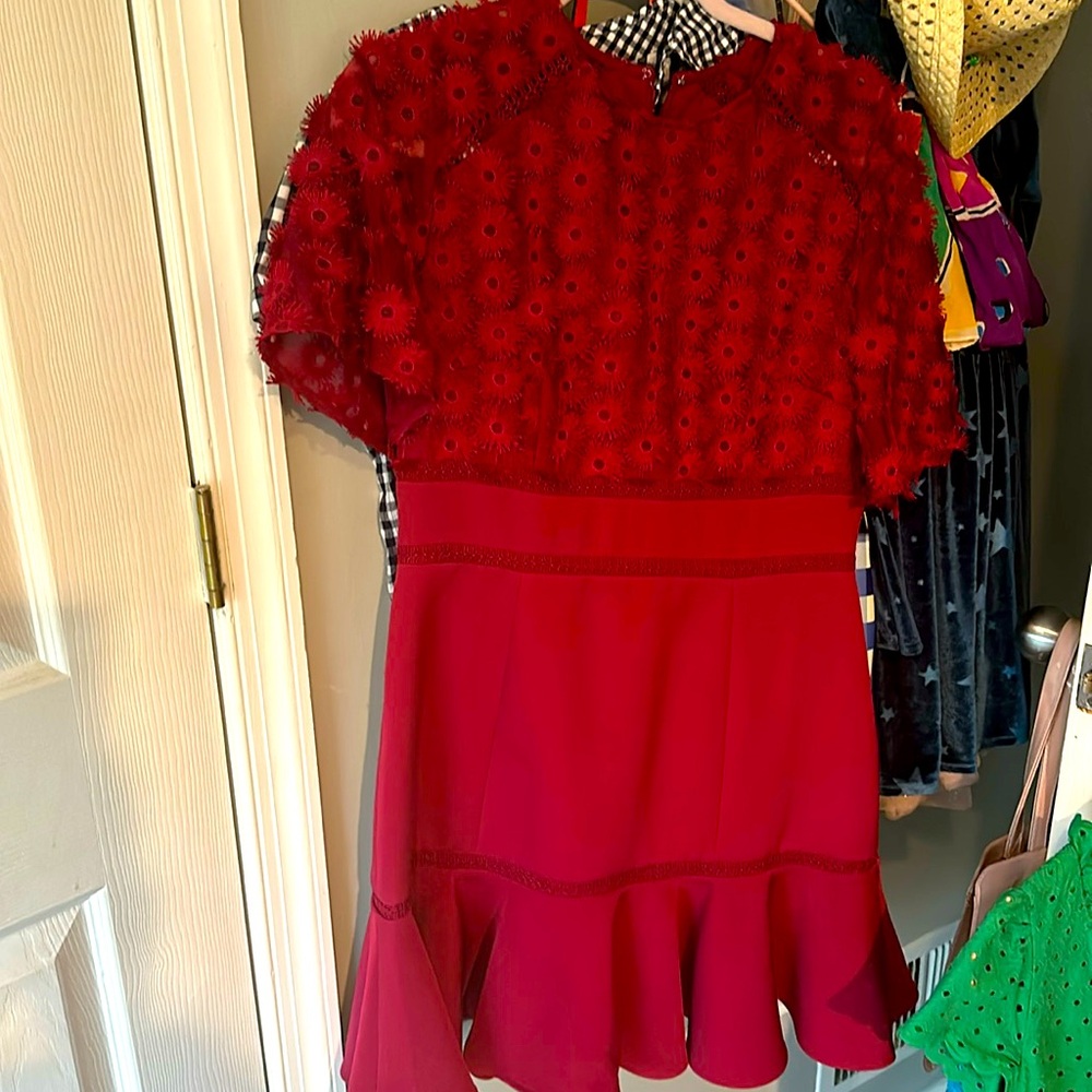 Burgundy red dress from Anthropologie by Keepsake.